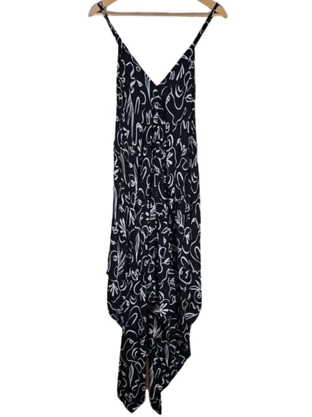 World Market Boho Wide-Leg Jumpsuit S/M Spaghetti Strap Handkerchief Hem Beach